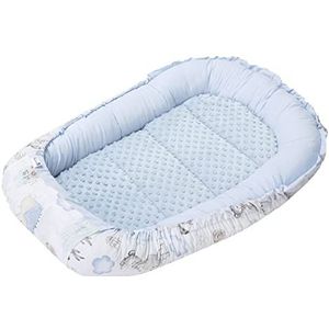 Medi Partners Babynest Knuffelnest 100% Katoen Nest Reis Bed voor baby's 100x60x15cm Uitneembaar inzetstuk (Hert en Egel met lichtblauwe Minky)