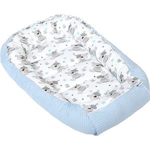 Medi Partners Baby Nest Cuddle Nest 100% Cotton Waffle Travel Cot For Babies Infants 100x60x15cm Safe Closure (Hert and hedgehog with light blue