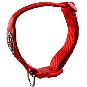 Verstelbare nylon halsband met neopreen voering NEOPRENE COMFORT maat XL - 2,5 cm (33 cm-52 cm), rood, CO-NEO-RED-XL