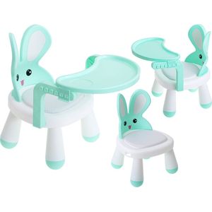 Baby Kinderstoel - Eetstoel - Tafel om te eten en spelen - Konijn - Wit/mint - Speeltafel