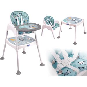 Guimo 3 in 1 voedingsstoel / kinderstoel met 5-punts gordel happy dreams groen - Voederstoel kind - Ook te gebruiken als tafel met stoel - Eetkamerstoel voor baby's
