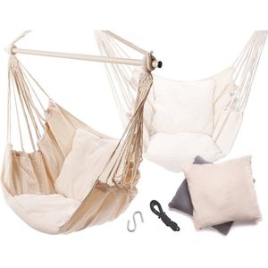 Braziliaanse hangmat - Ecru - met Kussens - Metalen hoofdband - Luxe hangstoel -  hangende fauteuil