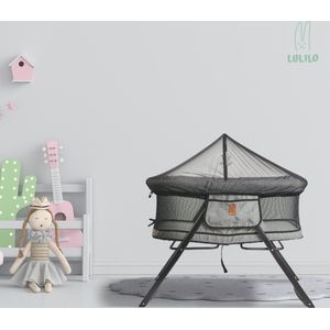 Lulilo Vojago opvouwbare babywieg / co sleeper met klamboe - Draagbare wieg - Opvouwbaar baby bedje - ideaal als co sleeper of campingbedje - Met schommel functie - Grijs