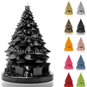 Candellana Kaars kerstboom met geschenken | Hoogte: 16 cm | Black Metallic | Brandtijd 35h | Kerstmis | Handgemaakt in de EU