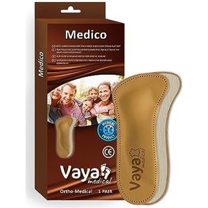 Vaya Medical Medico Orthopedische inlegzolen voor platte dwars- en lange voeten, leren binnenzool voor dames en heren, 35-37, maat 2-4