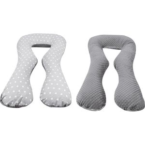Zwangerschapskussen - 300 cm - minky dot en sterretjes - grijs