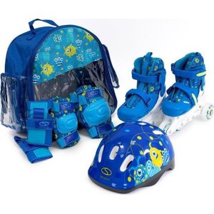 smjsport SMJ 2-in-1 verstelbare rolschaatsen voor kinderen + beschermingsset + helm + tas (26-29)