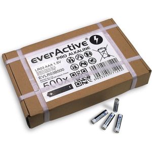 everActive AAA batterijen 500 stuks, Pro Alkaline, Micro LR03 R03 1,5 V, hoogste prestaties, 10 jaar houdbaarheid, 500 stuks
