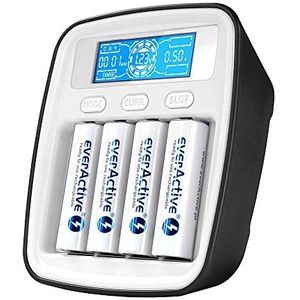 everActive oplader voor 4 batterijen, AAA - professioneel snel - LCD-scherm - capaciteitstest - USB type C aansluiting - model NC1000M