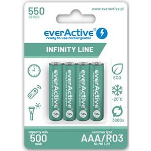 everActive EVHRL03-550 AAA 550 mAh NI-MH Mini R03 oplaadbare Infinity Line 1,2 V 1 blisterkaart, groen, 4 stuks