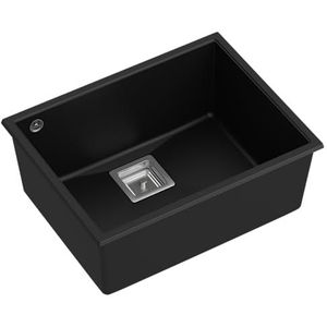 Quadron Wastafel granieten spoelbak keuken | grootte 55 x 42 x 22,5 cm Kleur: puur carbon & staal | DAVID 50 enkele wastafel keukenspoelbak | granieten spoelbak | met handmatige sifon