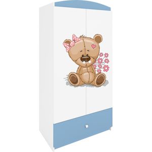 Kocot Kids - Kledingkast babydreams blauw teddybeer bloemen - Halfhoge kast - Blauw