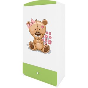 Kocot Kids - Kledingkast babydreams groen teddybeer bloemen - Halfhoge kast - Groen