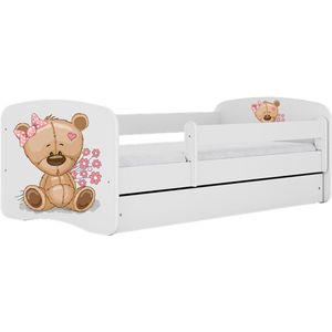 Kocot Kids - Bed babydreams wit teddybeer bloemen zonder lade zonder matras 180/80 - Kinderbed - Wit