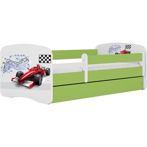 Kocot Kids - Bed babydreams groen Formule 1 met lade met matras 160/80 - Kinderbed - Groen