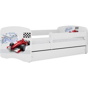 Kocot Kids - Bed babydreams wit Formule 1 met lade met matras 180/80 - Kinderbed - Wit