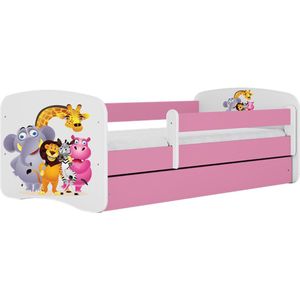 Kocot Kids - Bed babydreams roze dierentuin met lade met matras 140/70 - Kinderbed - Roze