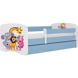 Kocot Kids - Bed babydreams blauw dierentuin met lade met matras 180/80 - Kinderbed - Blauw