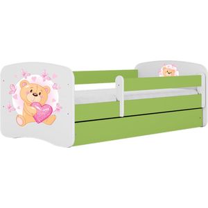 Kocot Kids - Bed babydreams groen teddybeer vlinders met lade met matras 180/80 - Kinderbed - Groen