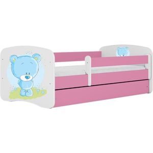 Kocot Kids - Bed babydreams roze blauw teddybeer met lade met matras 140/70 - Kinderbed - Roze