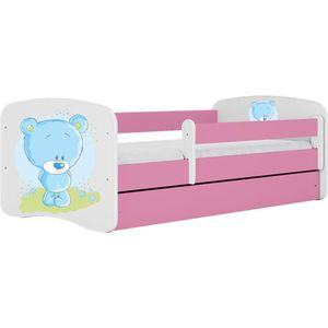 Kocot Kids - Bed babydreams roze blauw teddybeer zonder lade met matras 140/70 - Kinderbed - Roze