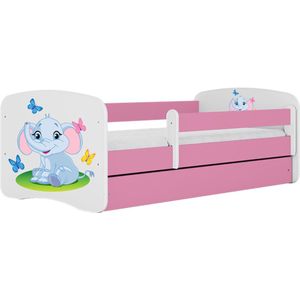Kocot Kids - Bed babydreams roze babyolifant met lade met matras 140/70 - Kinderbed - Roze