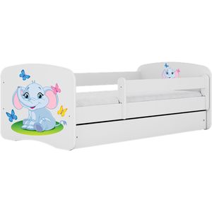 Kocot Kids - Bed babydreams wit babyolifant met lade met matras 180/80 - Kinderbed - Wit