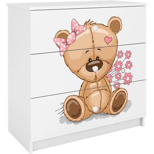 Kocot Kids - Ladekast babydreams wit teddybeer bloemen - Halfhoge kast - Wit