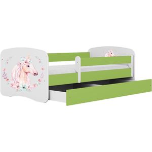 Kocot Kids - Bed babydreams groen paard met lade met matras 140/70 - Kinderbed - Groen