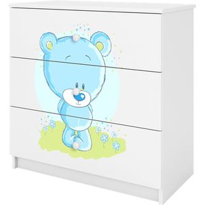 Kocot Kids - Ladekast babydreams wit blauw teddybeer - Halfhoge kast - Blauw