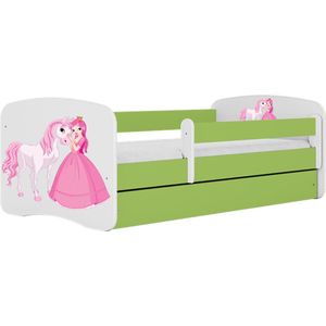 Kocot Kids - Bed babydreams groen prinses paard met lade met matras 140/70 - Kinderbed - Groen