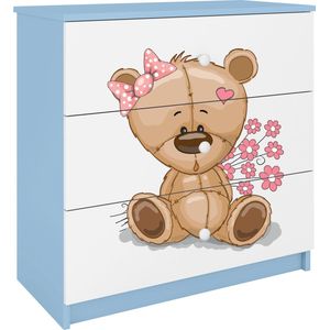 Kocot Kids - Ladekast babydreams blauw teddybeer bloemen - Halfhoge kast - Blauw