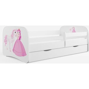 Kocot Kids - Bed babydreams wit prinses paard met lade met matras 140/70 - Kinderbed - Wit