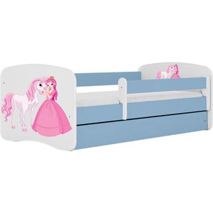 Kocot Kids - Bed babydreams blauw prinses paard met lade met matras 140/70 - Kinderbed - Blauw