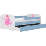 Kocot Kids - Bed babydreams blauw prinses op paard met lade met matras 140/70 - Kinderbed - Blauw