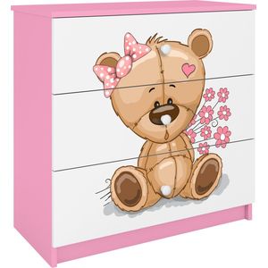 Kocot Kids - Ladekast babydreams roze teddybeer bloemen - Halfhoge kast - Roze
