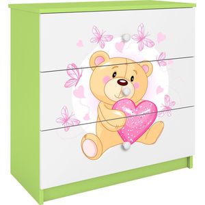 Kocot Kids - Ladekast babydreams groen teddybeer vlinders - Halfhoge kast - Groen