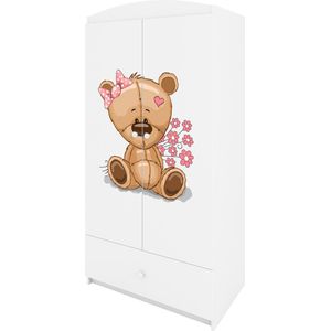 Kocot Kids - Kledingkast babydreams wit teddybeer bloemen - Halfhoge kast - Wit