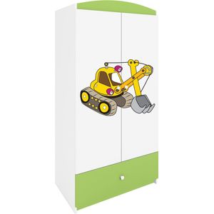 Kocot Kids - Kledingkast babydreams groen graafmachine - Halfhoge kast - Groen