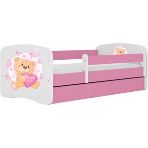 Kocot Kids - Bed babydreams roze teddybeer vlinders met lade zonder matras 140/70 - Kinderbed - Roze