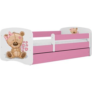 Kocot Kids - Bed babydreams roze teddybeer bloemen met lade zonder matras 140/70 - Kinderbed - Roze