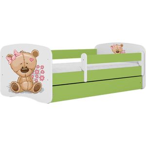 Kocot Kids - Bed babydreams groen teddybeer bloemen met lade zonder matras 180/80 - Kinderbed - Groen