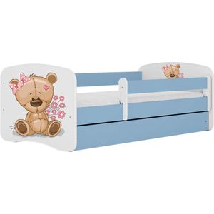 Kocot Kids - Bed babydreams blauw teddybeer bloemen met lade zonder matras 180/80 - Kinderbed - Blauw