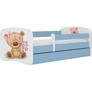 Kocot Kids - Bed babydreams blauw teddybeer bloemen met lade zonder matras 160/80 - Kinderbed - Blauw