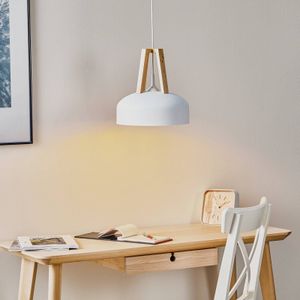 SOLLUX LIGHTING Hanglamp North met hout naturel, witte kap