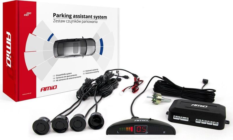 AMIO Parkeersensor Parkeerhulpsysteem LED met 4 Sensoren Inbouw Zwart