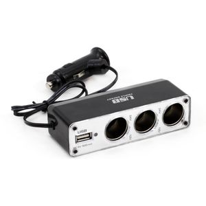 AMiO 3 Dubbele Sigarettenaansteker Plug Splitter met USB-A 12V/24V Zwart