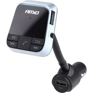 AMiO Bluetooth Muziek FM Transmitter Handsfree Bellen met USB-A Lader 2.4A (BT-01) Zwart