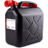 Plastic Jerrycan - 10L - Zwart/Rood - Inclusief flexibele trechter pijp