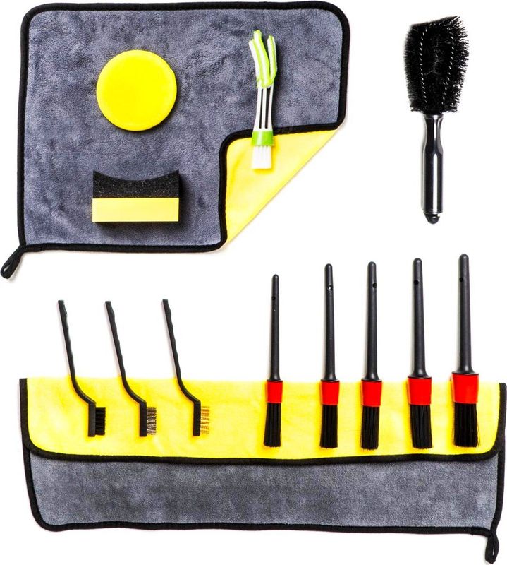 AMiO Auto Detailing Schoonmaak Set met Borstels Doeken Kwasten en Sponsen 14 stuks